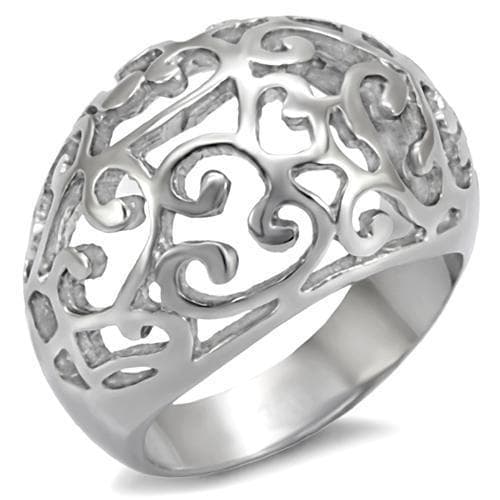 Stainless Steel Polished Filigree Scroll Open Work Dome Ring