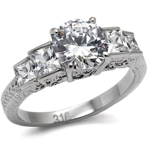 Stainless Steel CZ Three Stone Filigree Ring