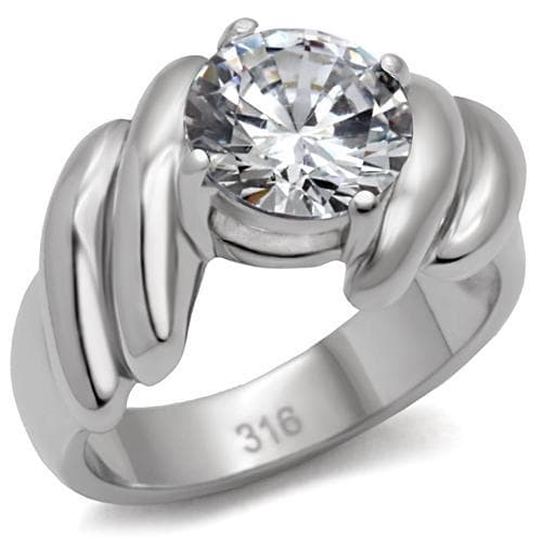 Stainless Steel CZ Round Solitaire Twist Knot Band Ring