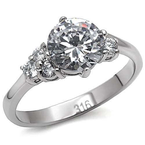 Stainless Steel CZ Round Three Stone Pave Accent Ring