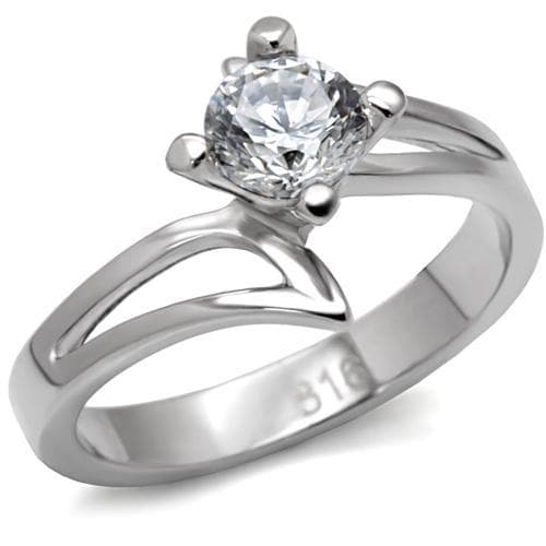 Stainless Steel CZ Round Solitaire Twist Bypass Ring