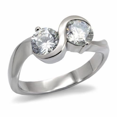 Stainless Steel CZ Round Bezel Bypass Ring