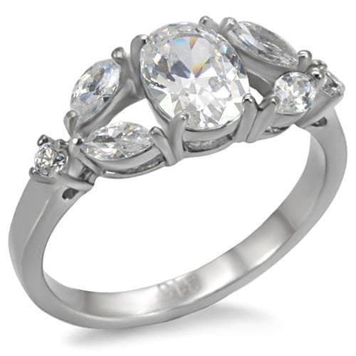 Stainless Steel CZ Oval Marquise Three Stone Ring