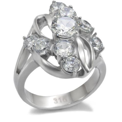 Stainless Steel CZ Round Marquise Swirl Cluster Ring