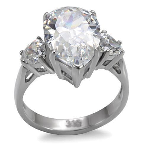 Stainless Steel CZ Oval Solitaire Cathedral Ring
