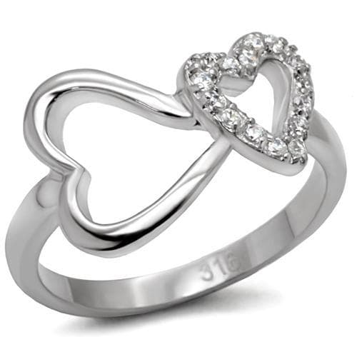 Stainless Steel CZ Pave Open Heart Ring TK077