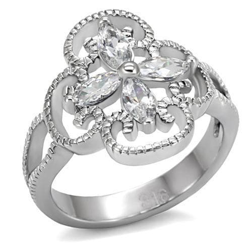 Stainless Steel CZ Marquise Flower Filigree Open Work Ring