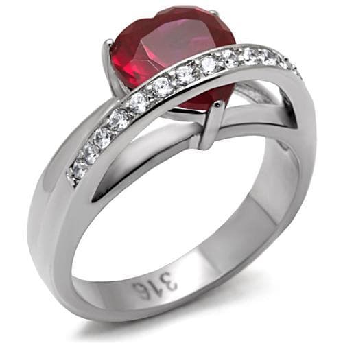 Stainless Steel Red Oval CZ Pave Band Ring