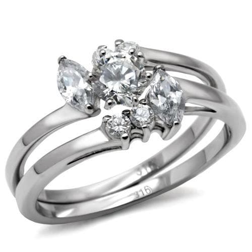 Stainless Steel CZ Round Three Stone Bridal Set Ring