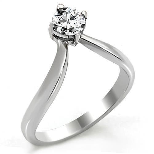 Stainless Steel CZ Round Solitaire Slim Band Ring