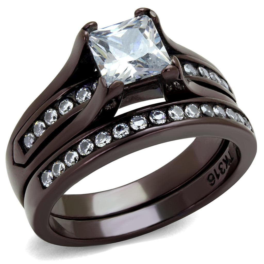 Stainless Steel Dark CZ Princess Solitaire Channel Bridal Ring