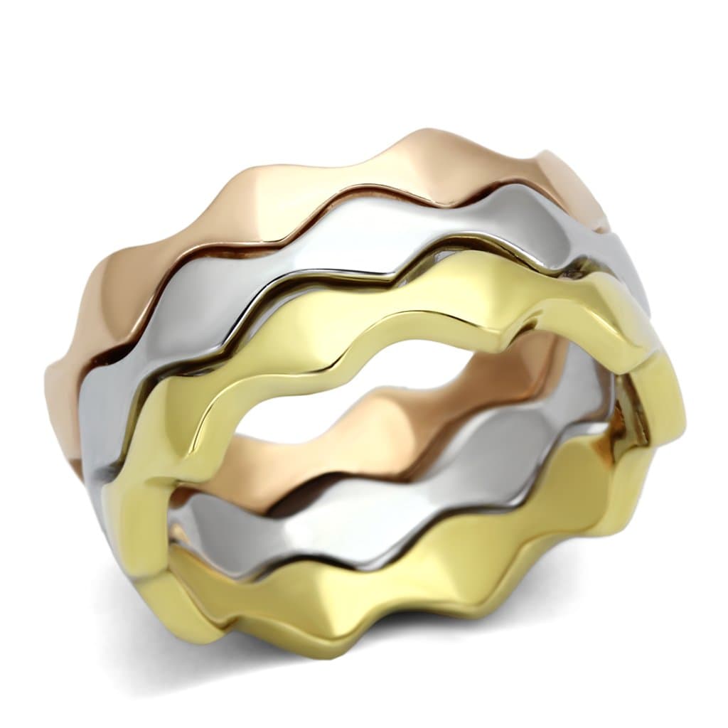 Stainless Steel Tri Color Wave Stackable Band Set Ring