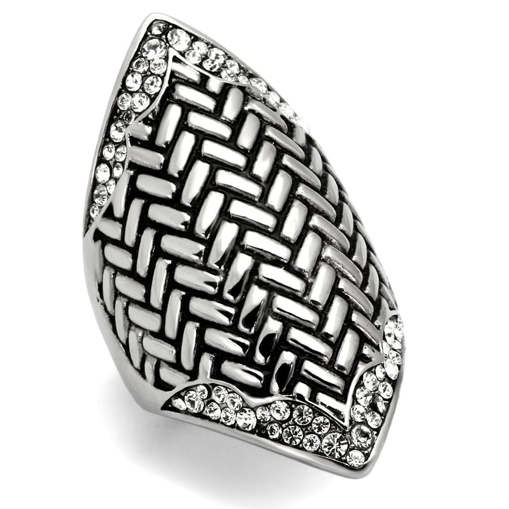 Stainless Steel Woven Basket Weave Shield Ring