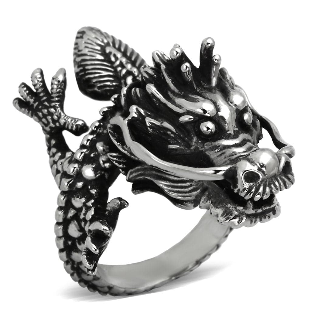 Stainless Steel Dragon Sculpture Statement Ring