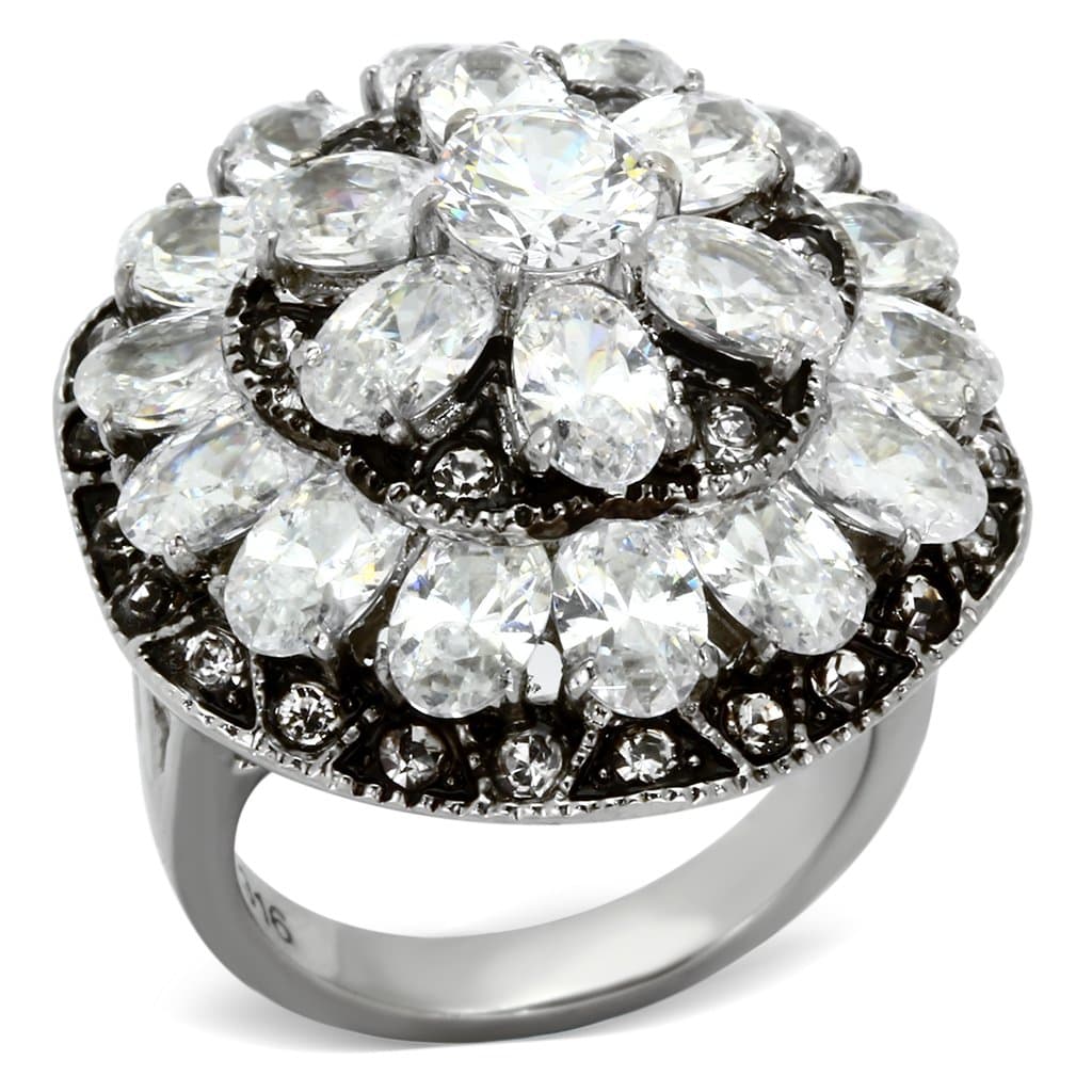 Stainless Steel CZ Pear Marquise Flower Dome Ring