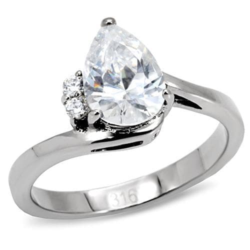 Stainless Steel CZ Pear Solitaire Accent Ring