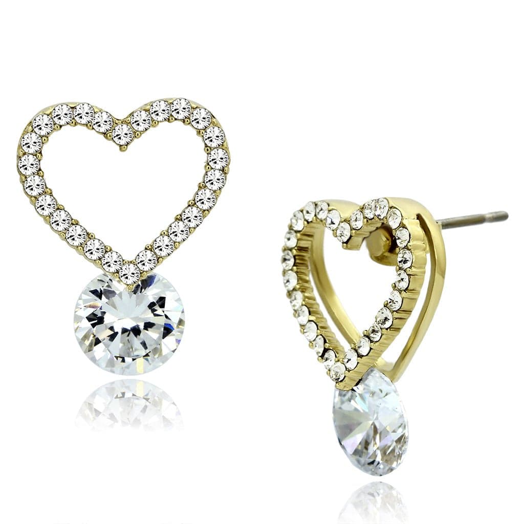 Stainless Steel CZ Heart Open Set Earrings
