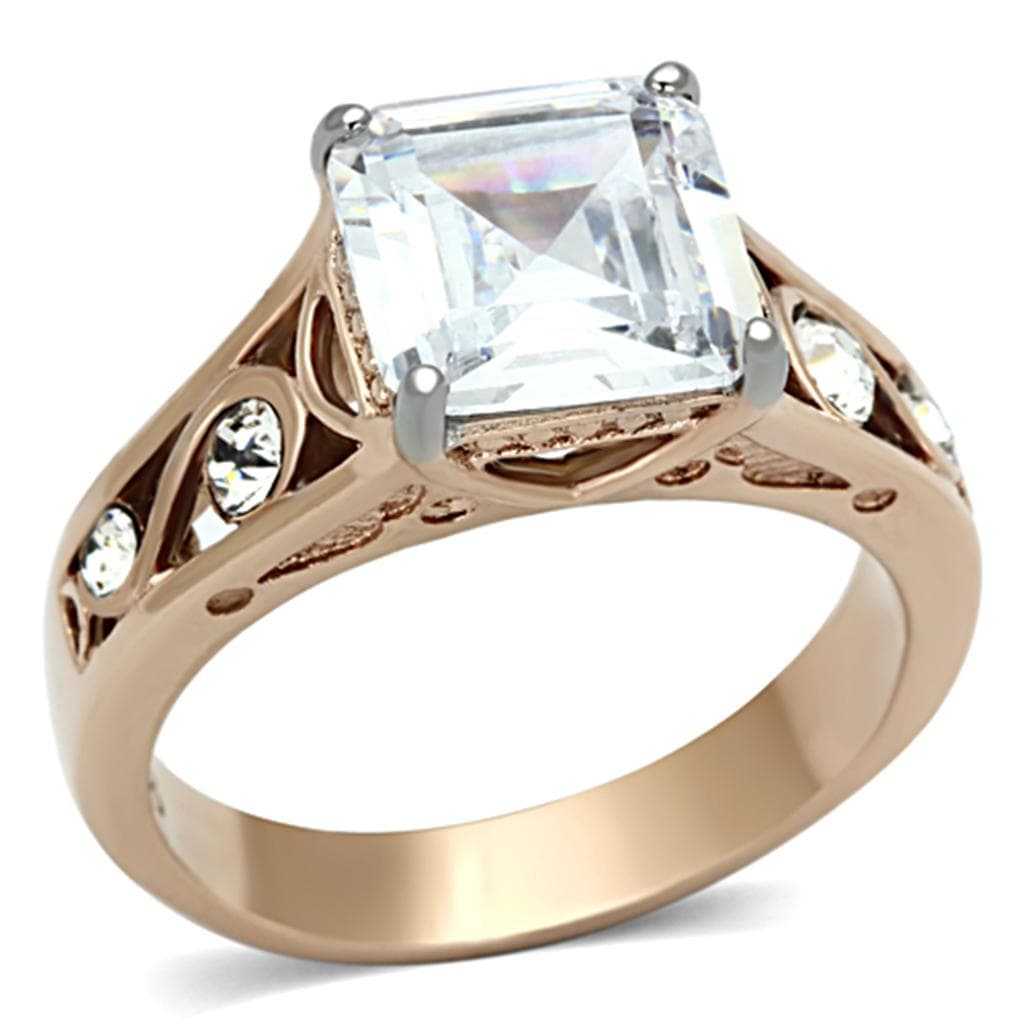 Stainless Steel Princess Cut Rose Gold Filigree Ring