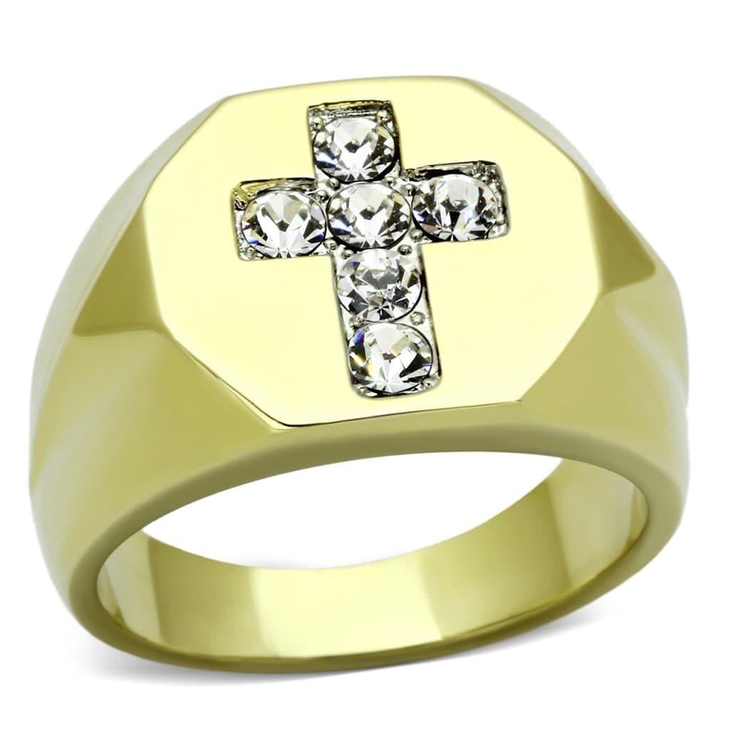 Stainless Steel Gold CZ Cross Signet Ring | The Stainless Jewelry