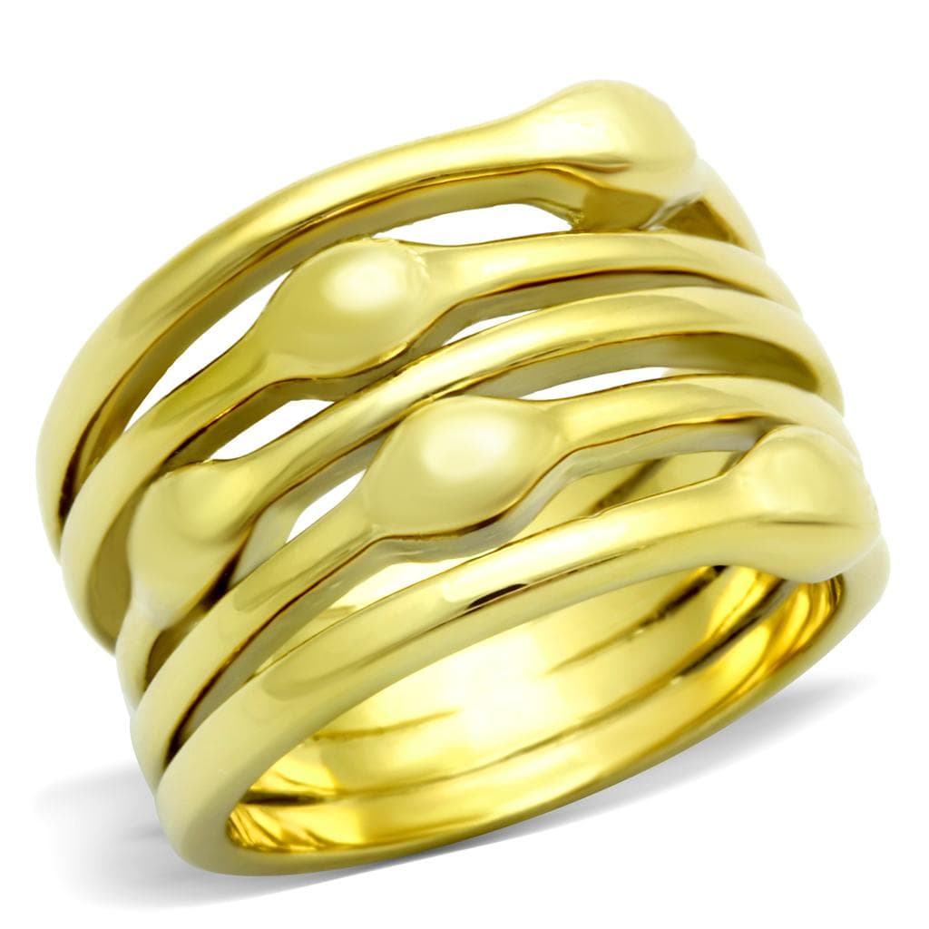 Stainless Steel Gold IP Ribbed Band Ring | The Stainless Jewelry