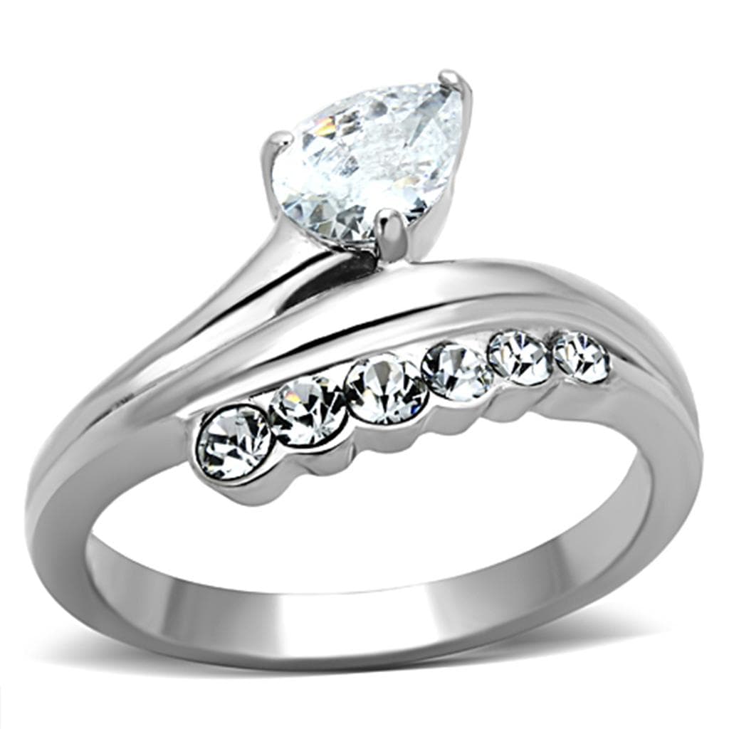 Stainless Steel CZ Pear Graduated Accent Band Ring