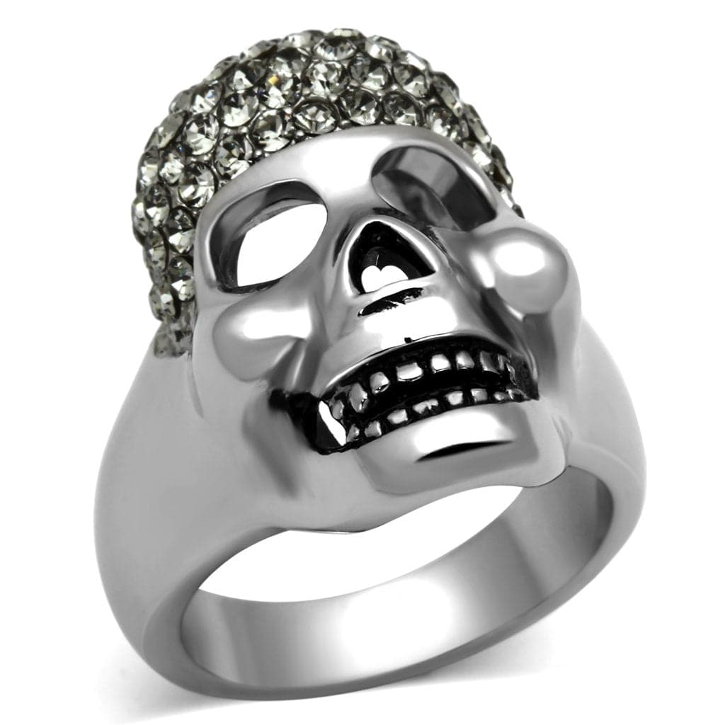 Stainless Steel Skull CZ Pave Statement Ring