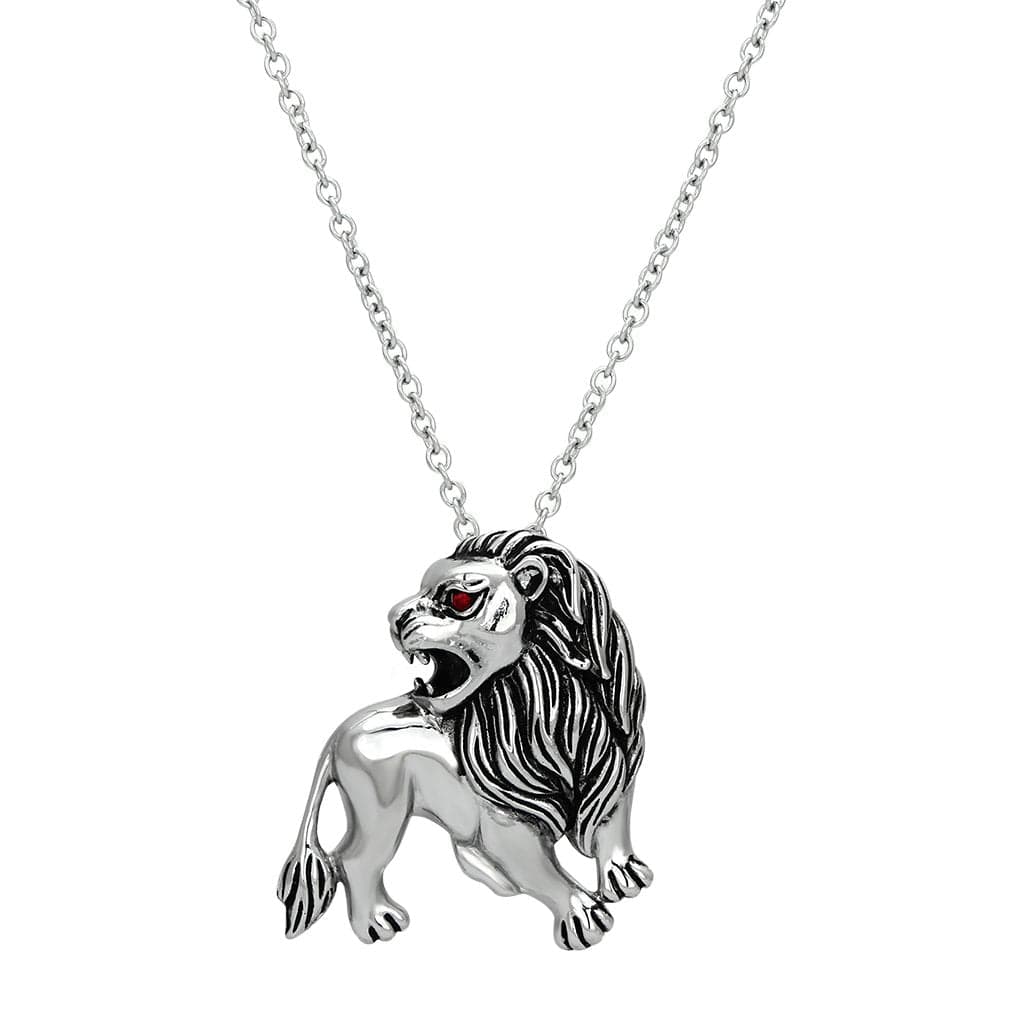 Stainless Steel Lion Pendant Red CZ Eye Pendant