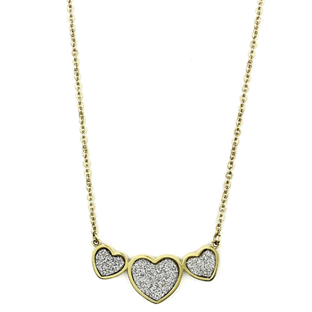 Stainless Steel Gold Triple Heart CZ Pave Necklace