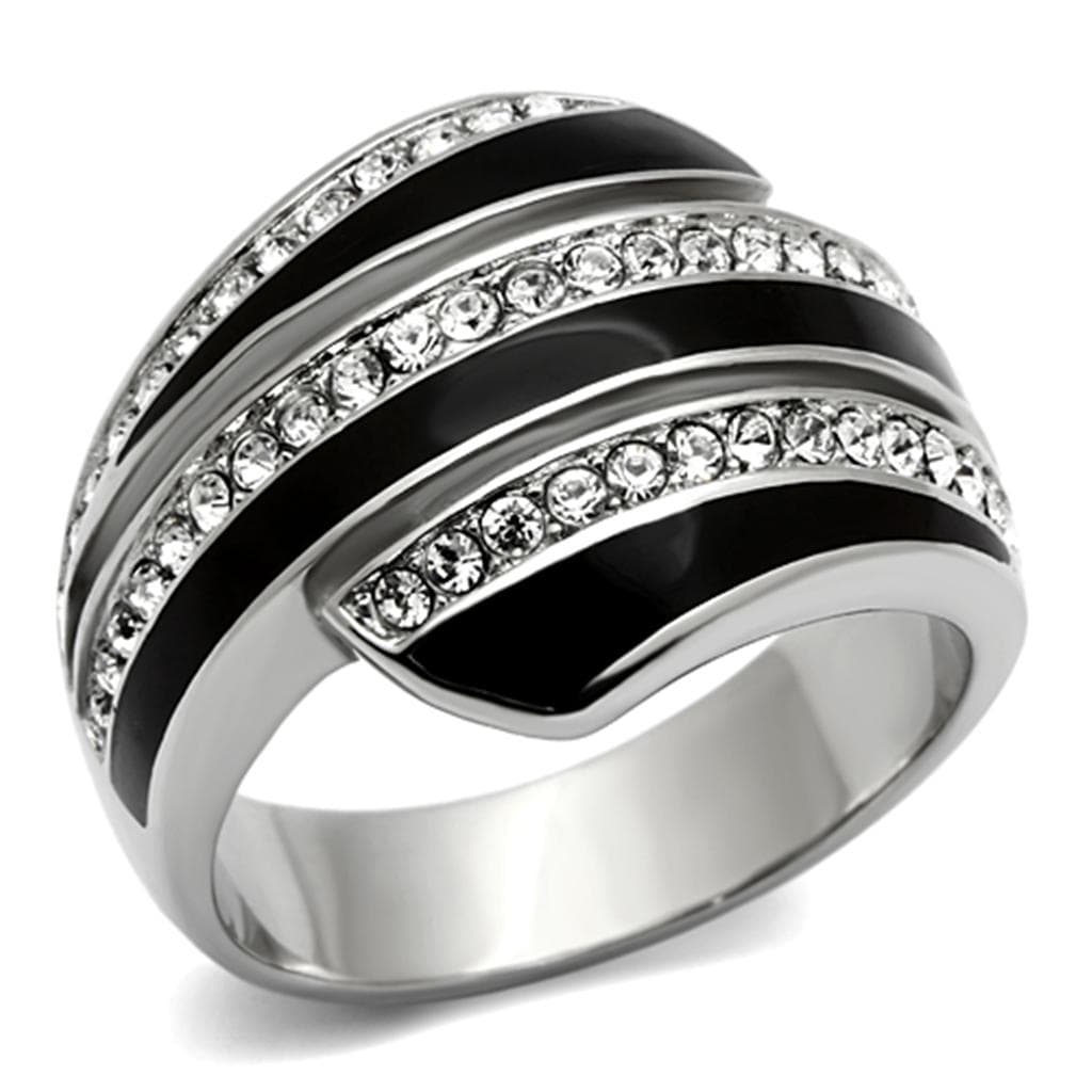 Stainless Steel Onyx Striped CZ Accent Band Ring