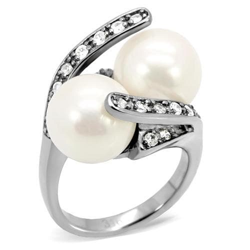 Stainless Steel Double Pearl CZ Bypass Ring