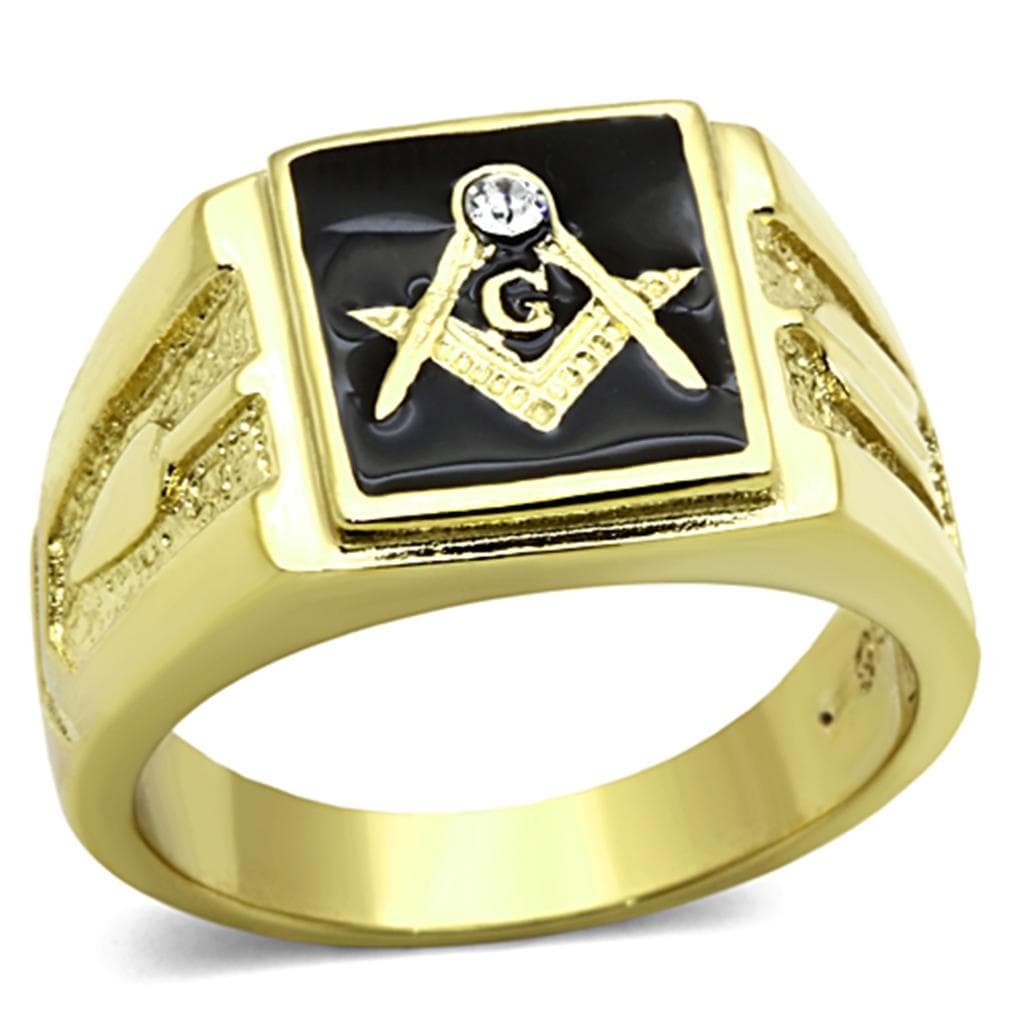 Stainless Steel Gold Masonic Square Compass Signet Ring