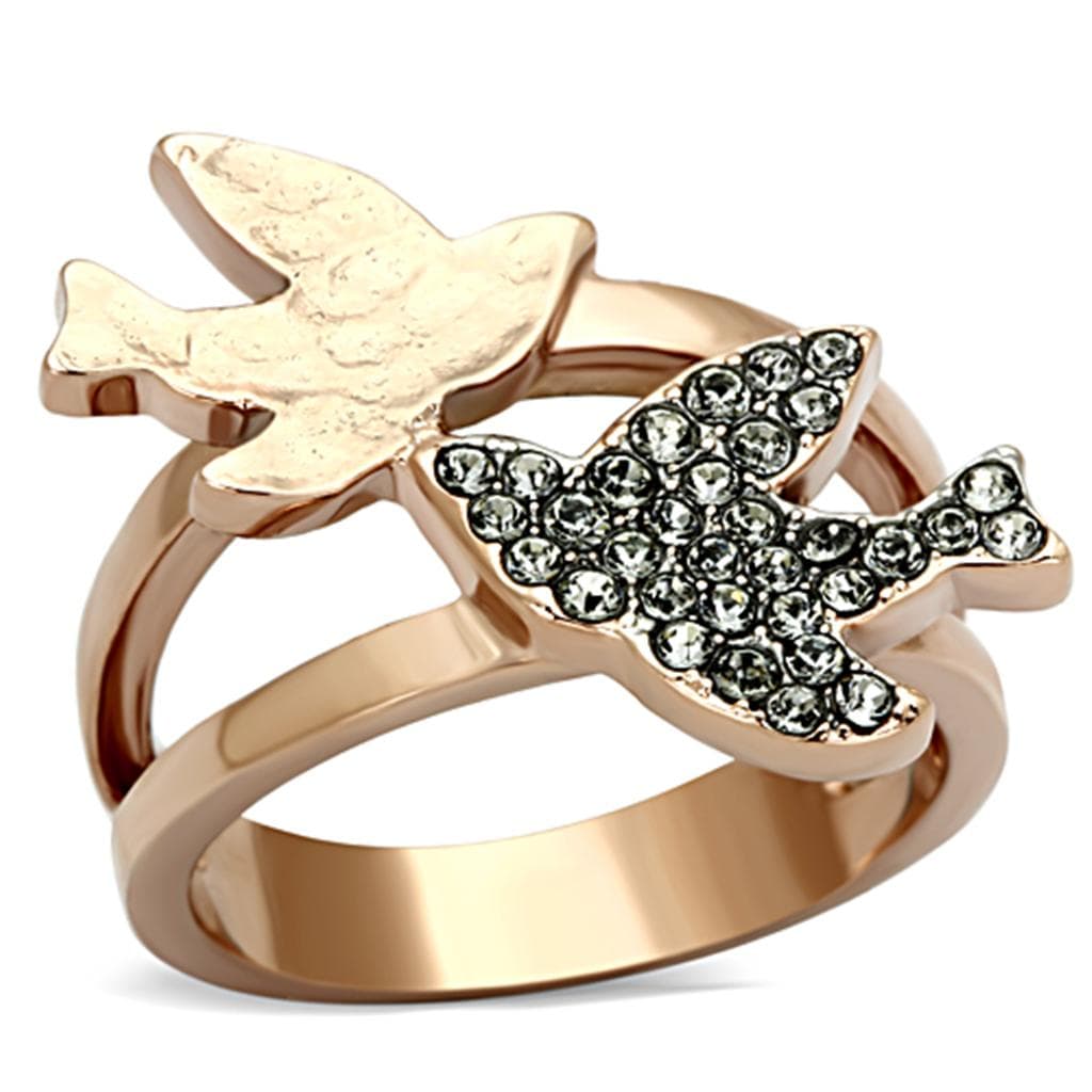 Stainless Steel Rose Gold CZ Pave Butterfly Double Band Ring