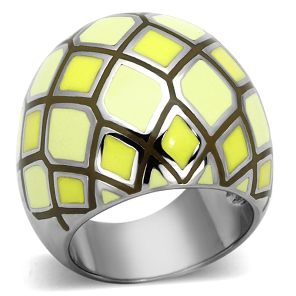 Stainless Steel Yellow Enamel Mosaic Geometric Dome Ring