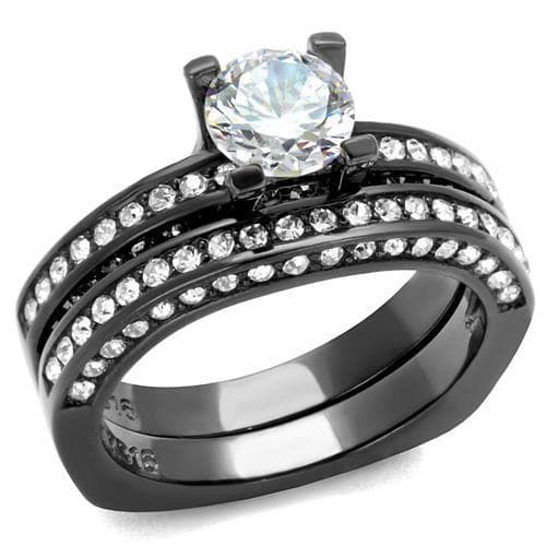 Stainless Steel Dark CZ Solitaire Channel Bridal Set Ring