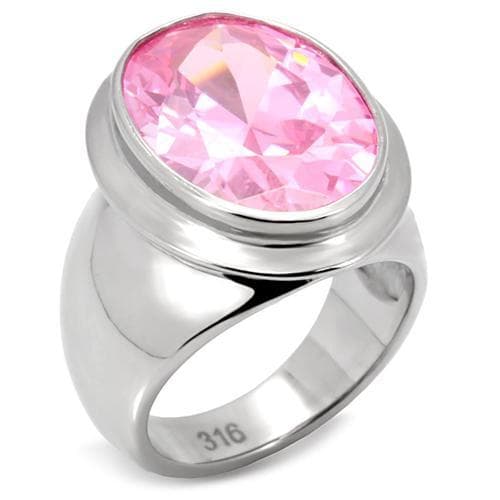 Stainless Steel Pink Oval CZ Bezel Wide Band Ring