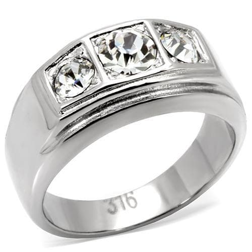 Stainless Steel CZ Round Bezel Channel Wide Mens Band Ring