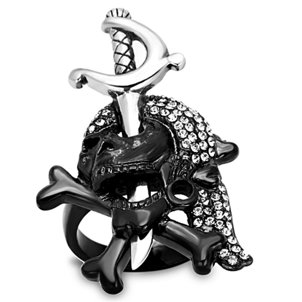 Stainless Steel Black CZ Elephant Sword Statement Ring