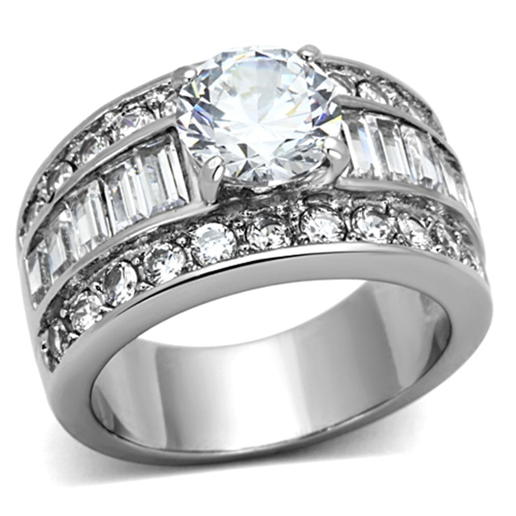 Stainless Steel CZ Round Baguette Channel Wide Ring