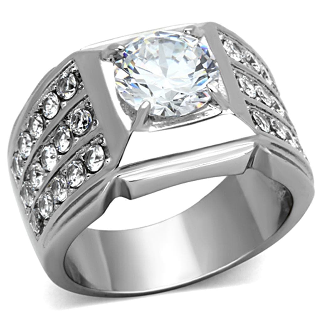 Stainless Steel CZ Marquise Pave Channel Wide Ring