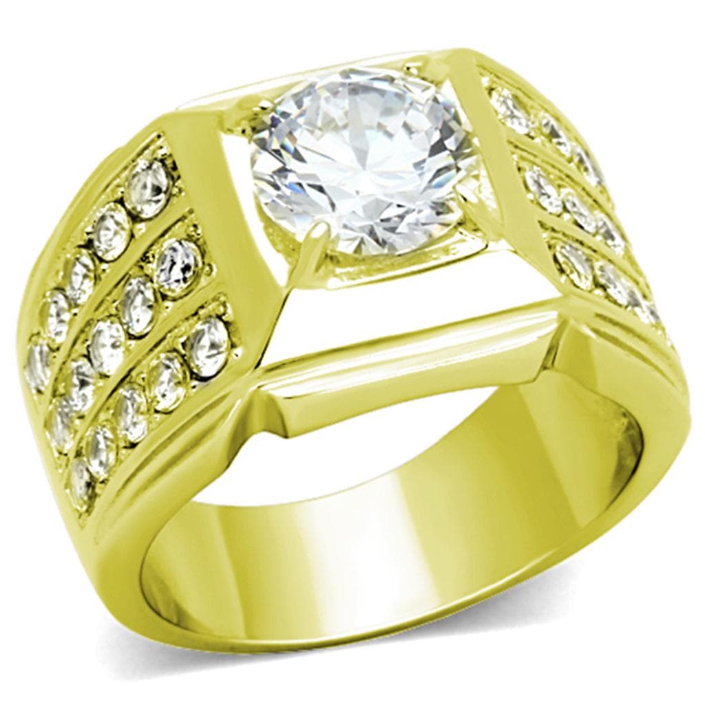 Stainless Steel Gold CZ Round Pave Channel Wide Ring