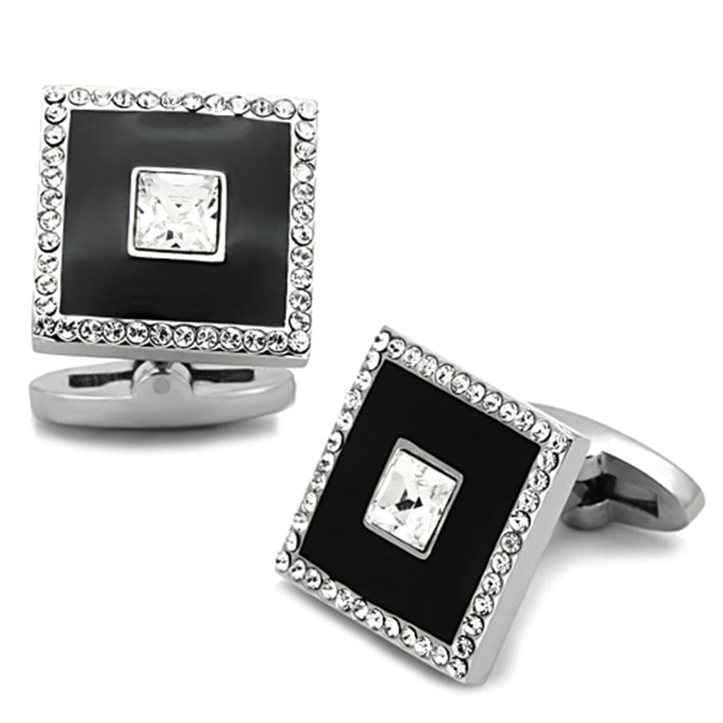 Stainless Steel Black Onyx CZ Halo Square Bracelet