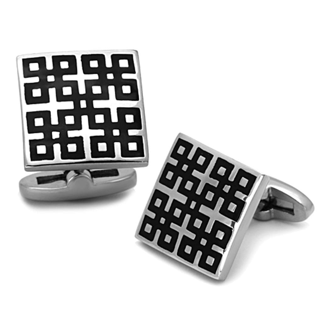 Stainless Steel Black Enamel Geometric Grid Square Bracelet