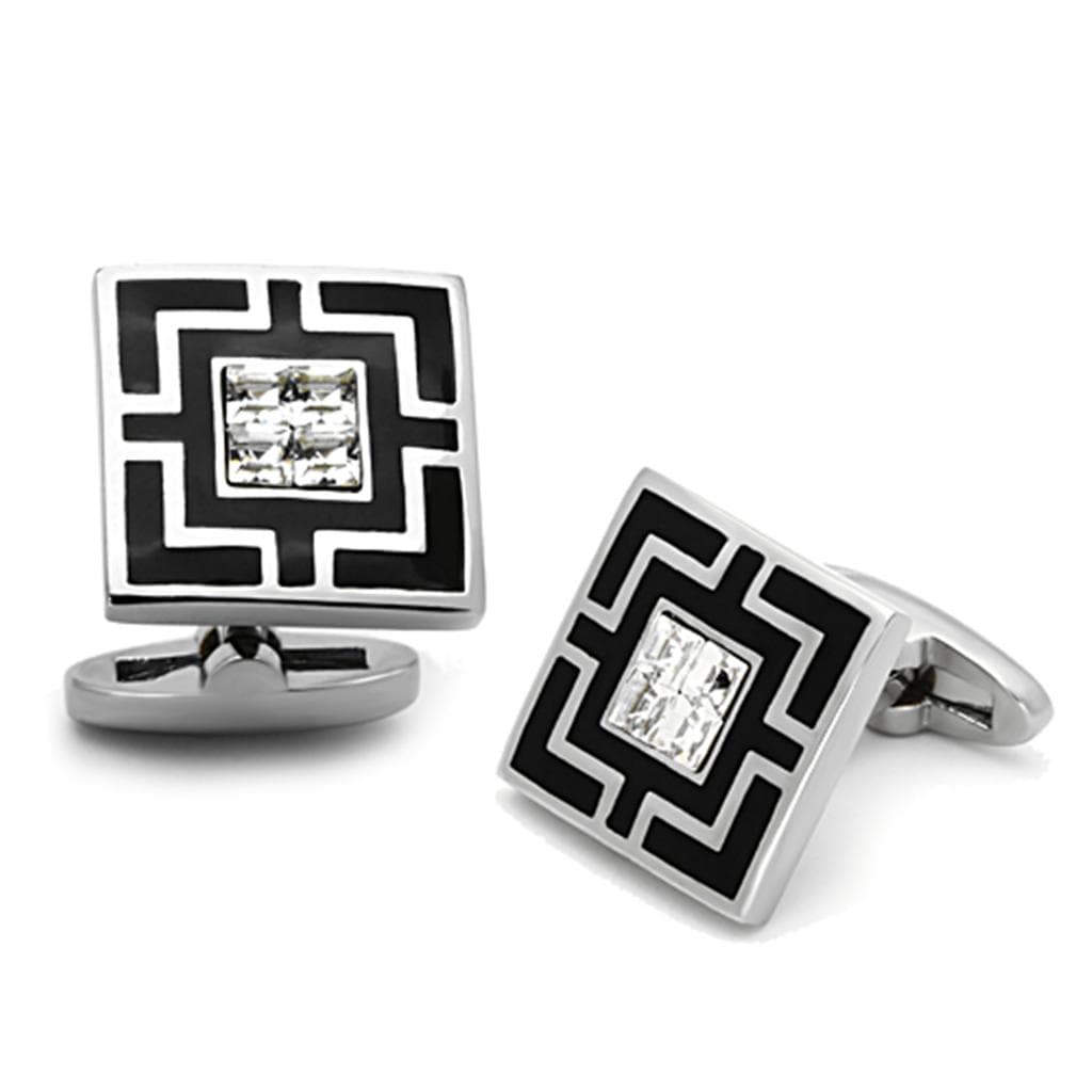 Stainless Steel Black Enamel Geometric CZ Square Bracelet