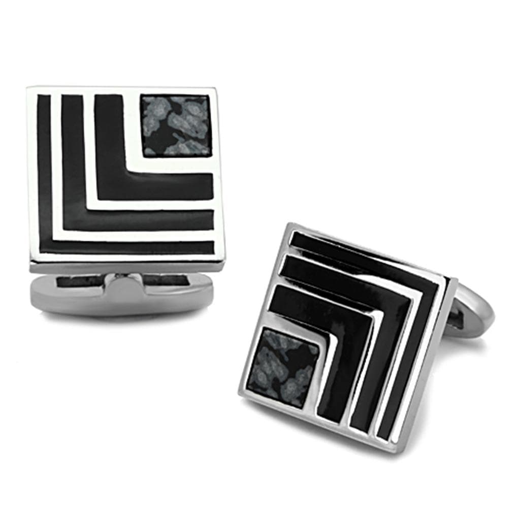 Stainless Steel Black Enamel Maze Stone Inlay Square Bracelet