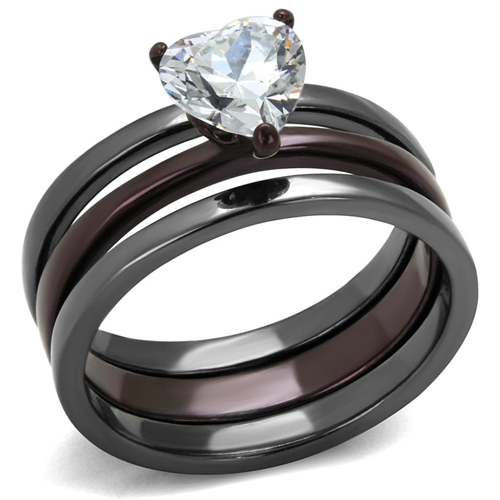 Stainless Steel Dark Tri Tone CZ Round Solitaire Stackable Ring