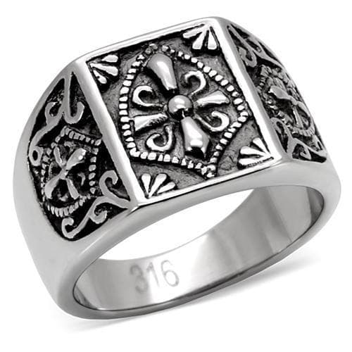 Stainless Steel Fleur De Lis Filigree Mens Signet Ring