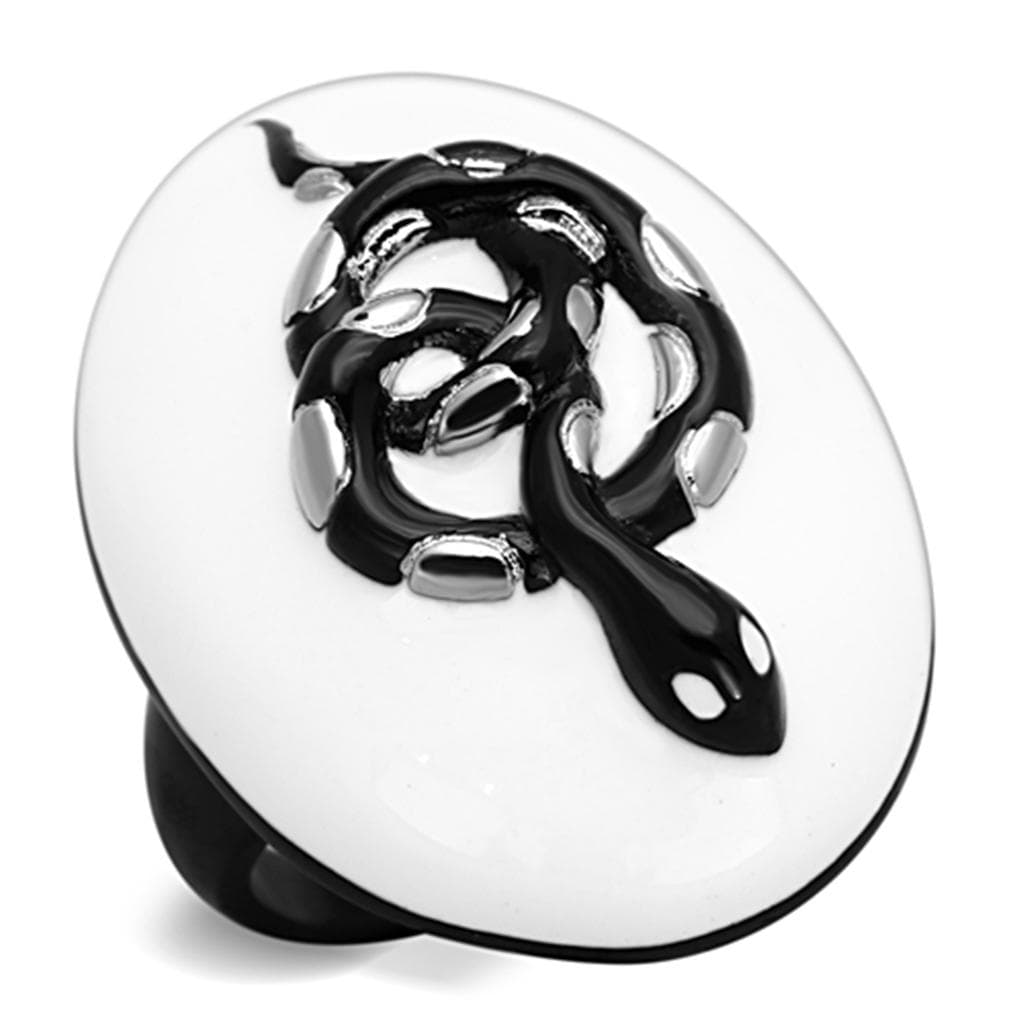 Stainless Steel White Black Enamel Abstract Swirl Dome Ring