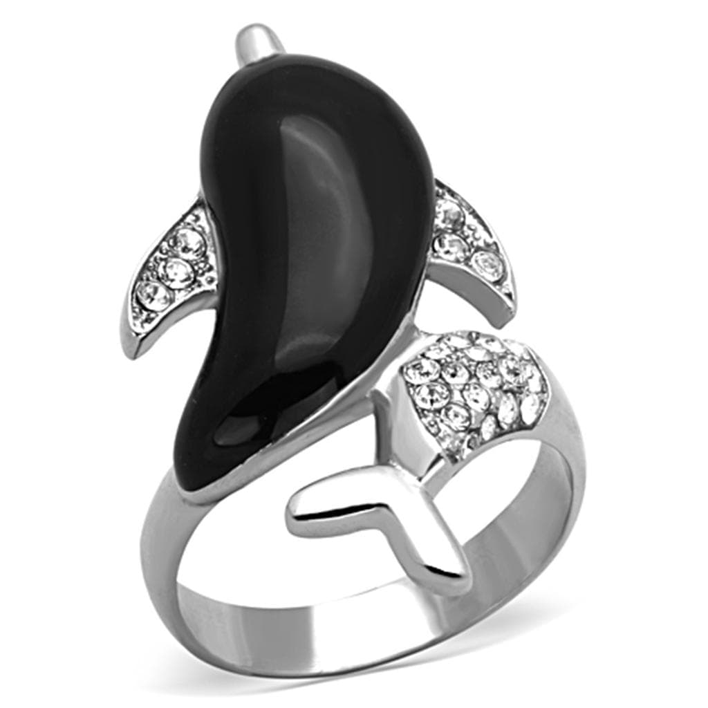 Stainless Steel Black Onyx CZ Pave Whale Tail Ring
