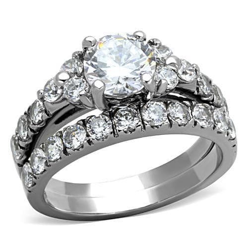 Stainless Steel CZ Round Cluster Channel Bridal Set Ring