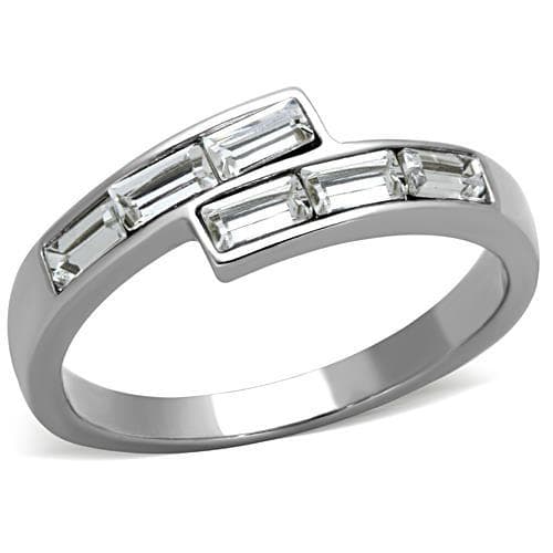 Stainless Steel CZ Baguette Channel Slim Band Ring